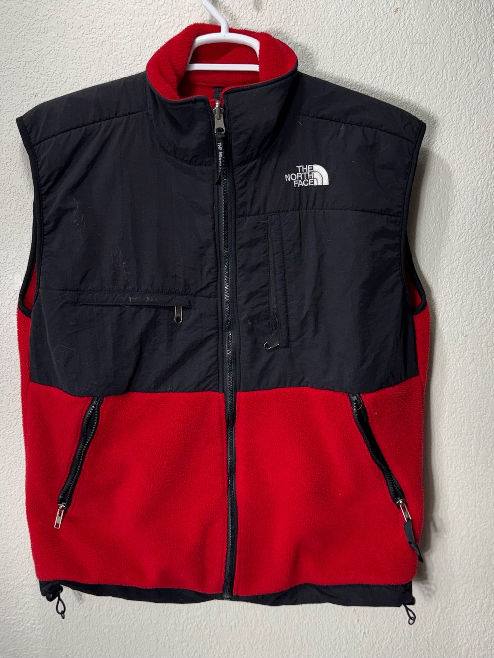 North Face Vintage Red and Black Fleece Zip Denali Vest Men's Large